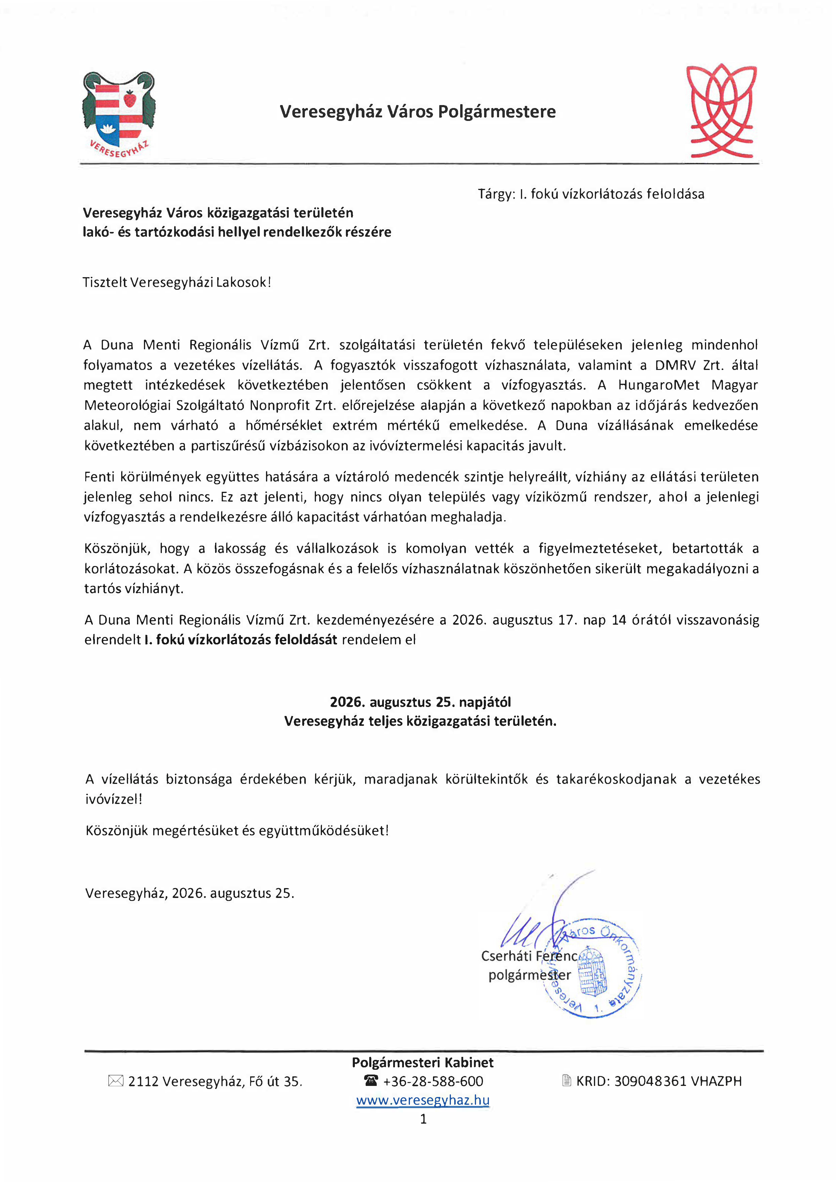 Tájékoztatás 08.25